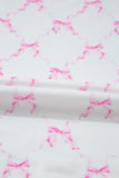 Pink Bow Print Lettuce Trim Short Sleeve Top and Shorts Pajama Set