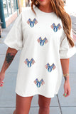 White Sequin American Flags and Bows Tunic Shift T-Shirt