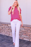 Hot Pink Smocked Short Puff Sleeve Blouse