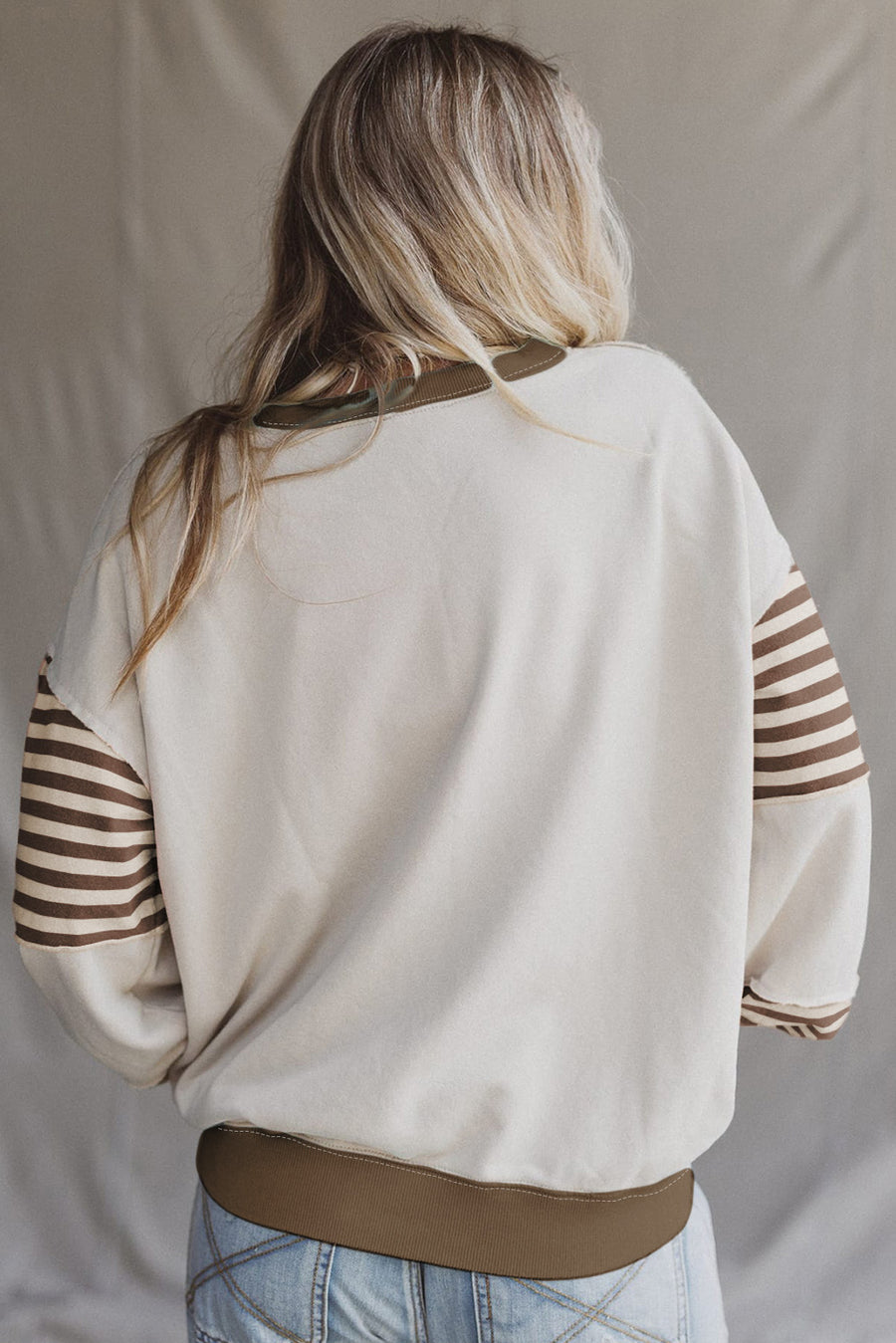 Color Block Patchwork Striped Sleeve Sweatshirt- 3 Colors