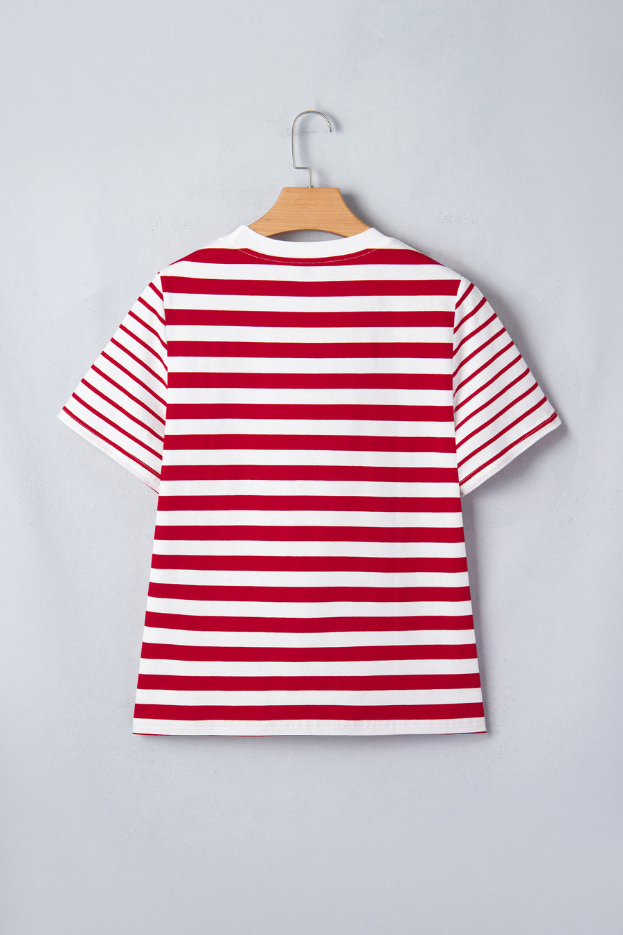 Red and White Striped Crew Neck T-Shirt