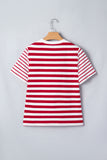 Red and White Striped Crew Neck T-Shirt