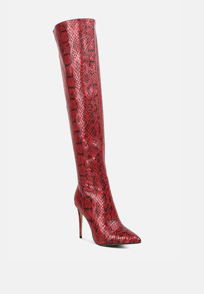 Catalina Snake Print Stiletto Knee Boots- 3 Colors