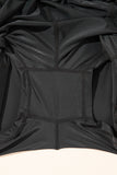 Black High-Waist Drawstring Hidden Pocket Swim Shorts