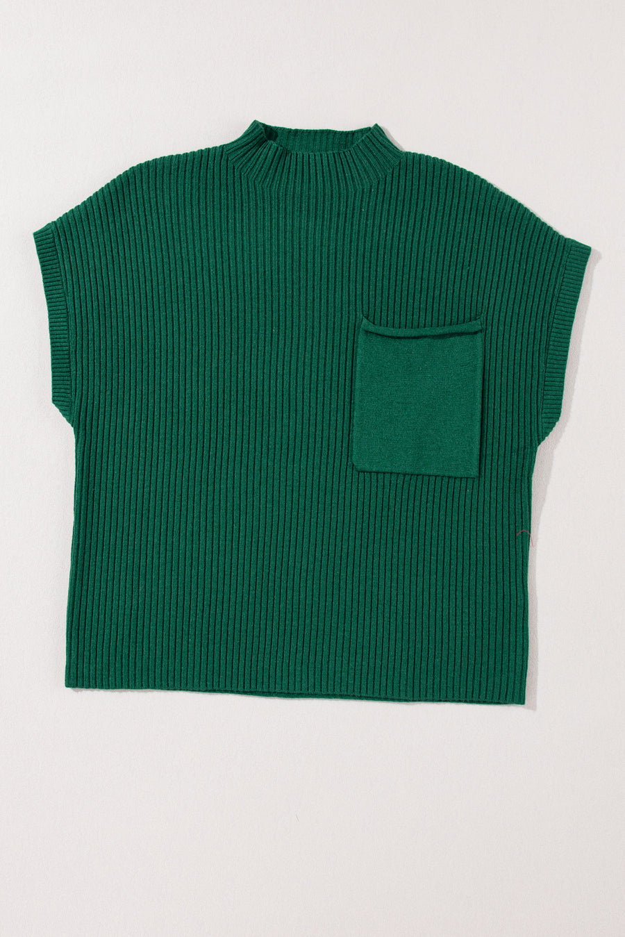 Green Pocket Ribbed Knit Short Sleeve Sweater- 9 Colors