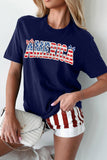 Navy Blue Coquette Bows America Short Sleeve Graphic T-Shirt