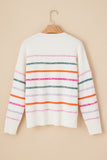 Multicolored Striped Ribbed Trim Crew Neck Sweater- 2 Colors
