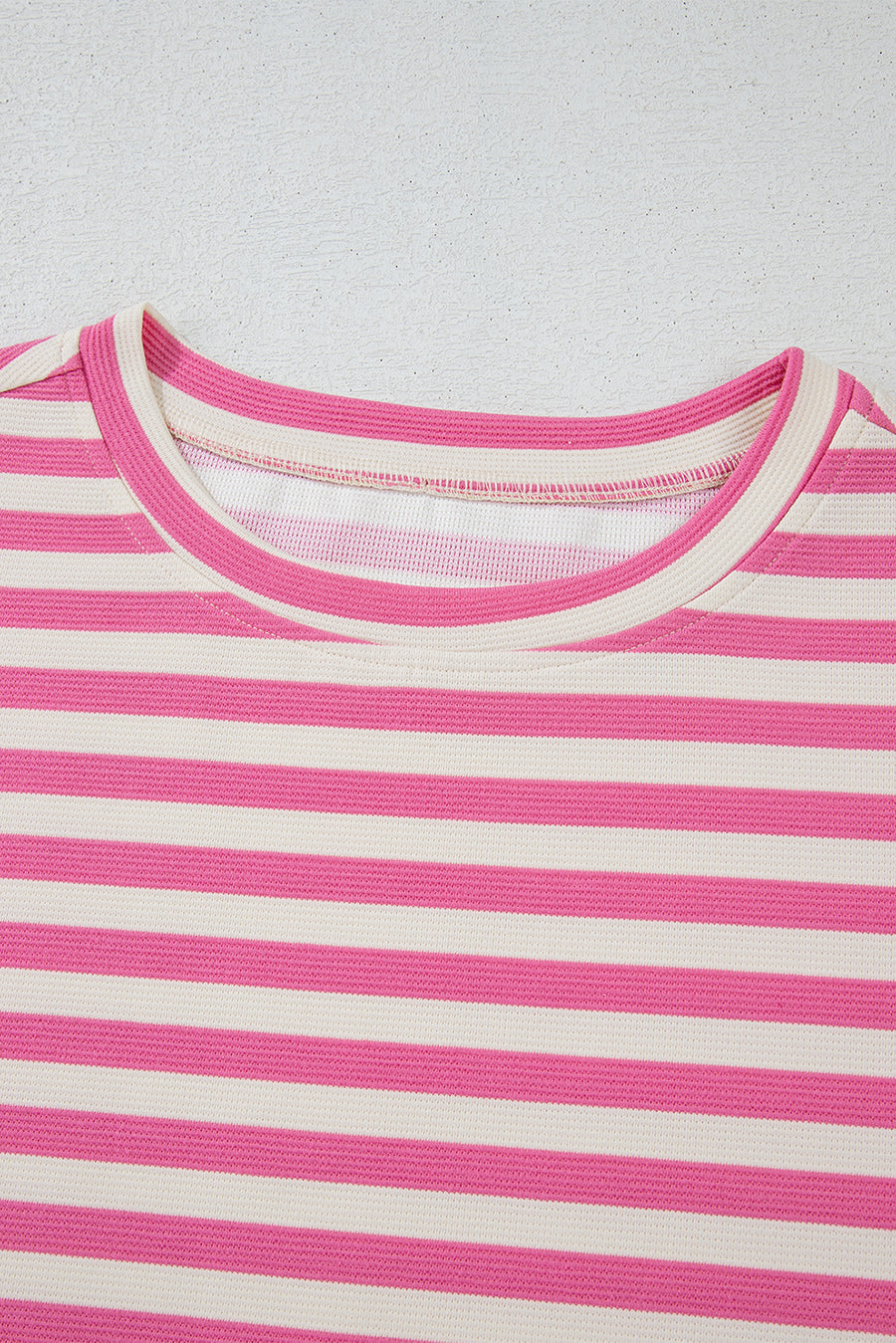 Pink Striped Crew Neck T-Shirt and Drawstring Shorts Set