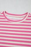 Pink Striped Crew Neck T-Shirt and Drawstring Shorts Set