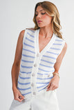 Striped V-Neck Button-Up Knit Vest- 2 Colors