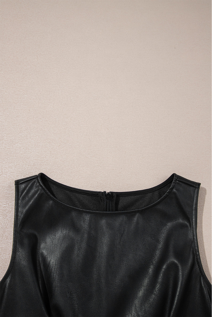 Faux Leather Sleeveless Crew Neck Mini Dress- 3 Colors