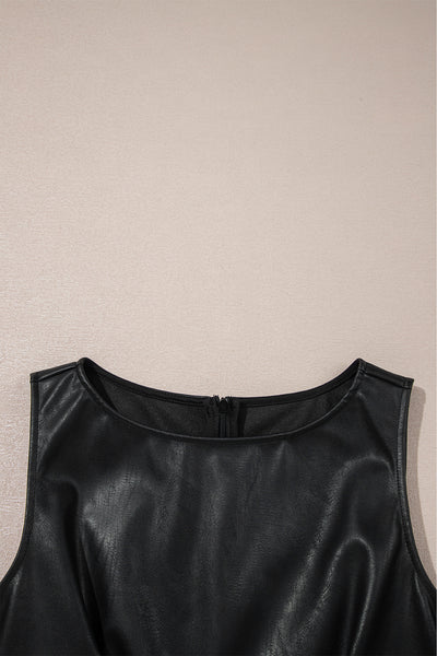 Wild Ginger  Faux Leather Sleeveless Round Neck Mini Dress