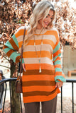 Orange Multi Color Block High Neck Drop Shoulder Sweater