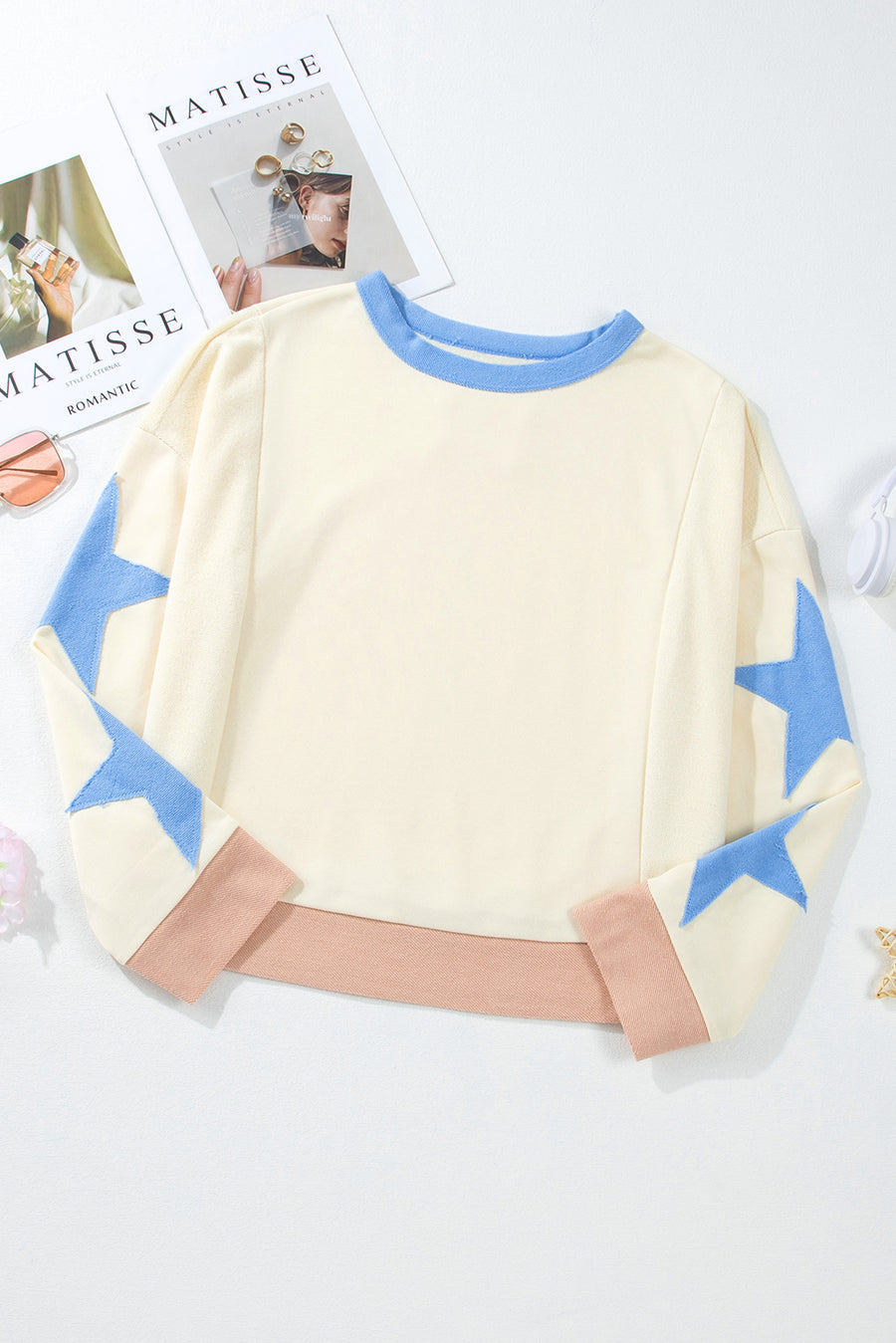 Star Patchwork Exposed Seam Oversized Sweatshirt- 3 Colors