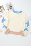 Star Patchwork Exposed Seam Oversized Sweatshirt- 3 Colors