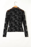 Floral Mock Neck Lace Long Sleeve Mesh  Top- 2 Colors