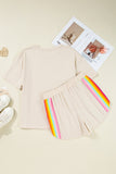 Beige Rainbow Striped T-Shirt and Short Set