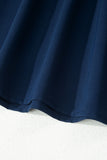 Navy Blue V-Neck Ruffled Sleeve Floral Embroidered Babydoll Blouse