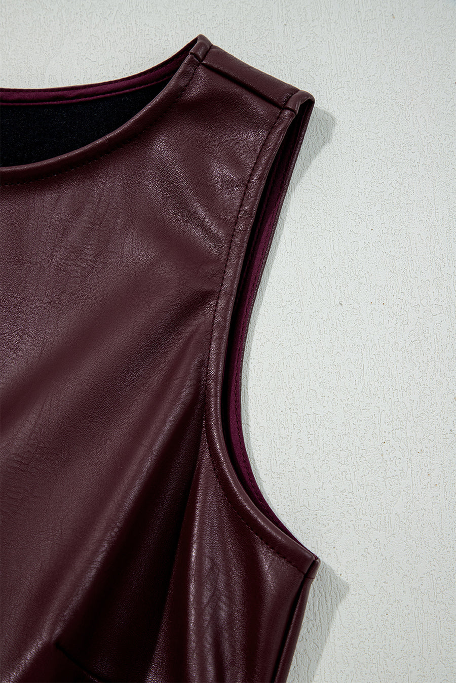 Faux Leather Sleeveless Crew Neck Mini Dress- 3 Colors