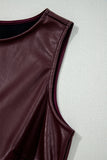 Faux Leather Sleeveless Crew Neck Mini Dress- 3 Colors