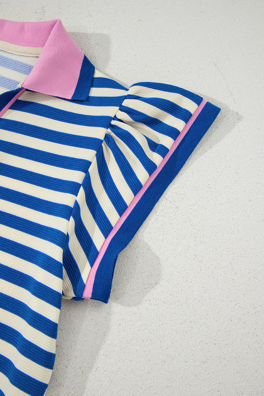 Striped Ruffle Short Sleeve Contrast Neckline Mini Dress- 3 Colors