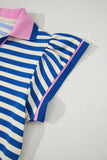 Striped Ruffle Short Sleeve Contrast Neckline Mini Dress- 3 Colors