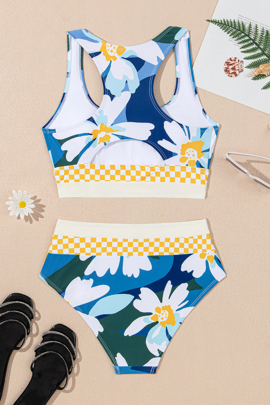 Floral Print Cutout Racerback High-Waist Tankini- 2 Styles