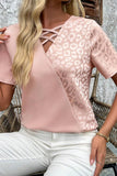 Apricot Leopard Print Criss-Cross V-Neck Blouse