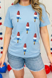 Light Blue American Sequin Popsicle and Flowers Graphic T-Shirt