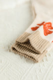 Khaki Bow Print Color Block Knit Crew Socks