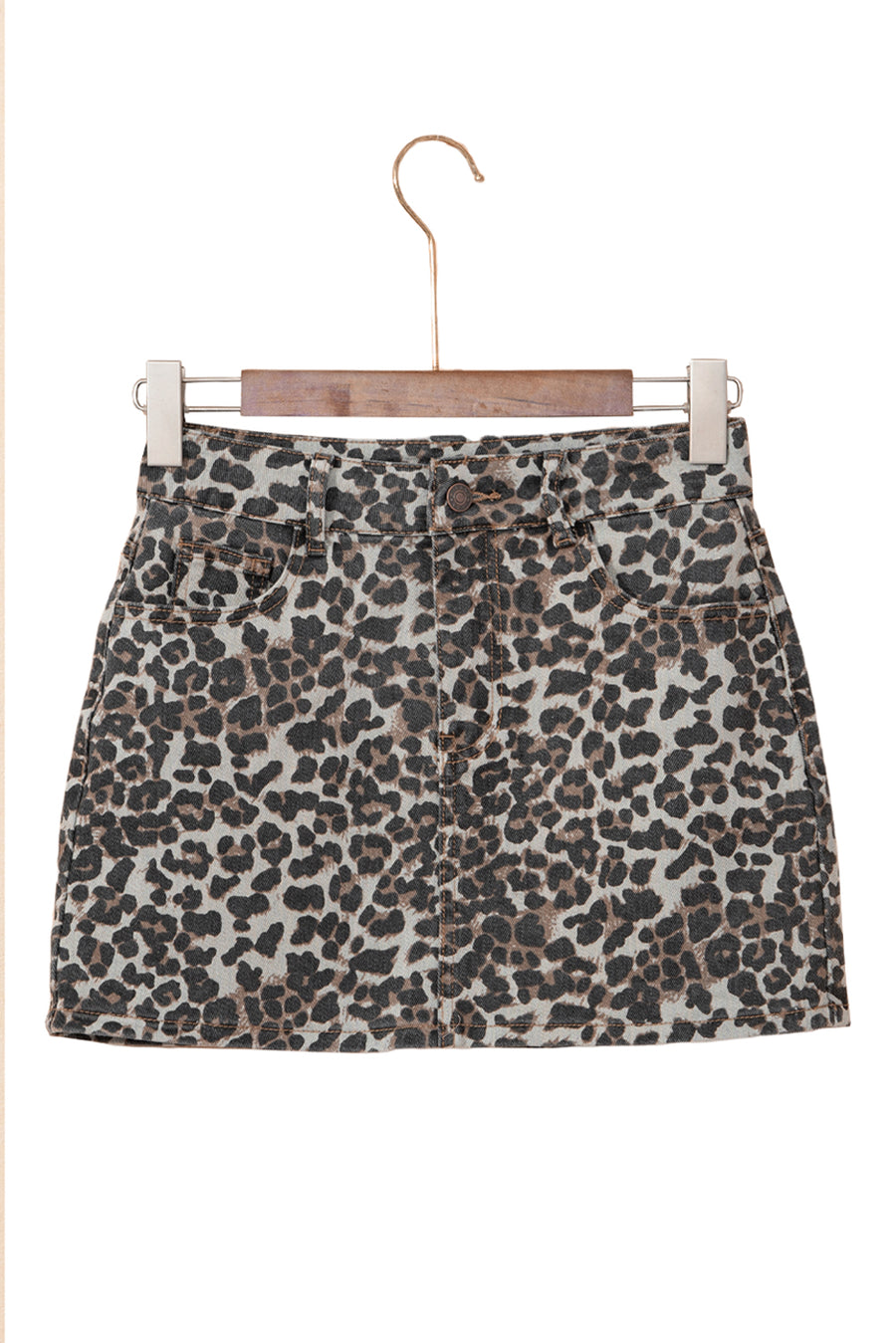 Leopard Print Denim Mini Skirt