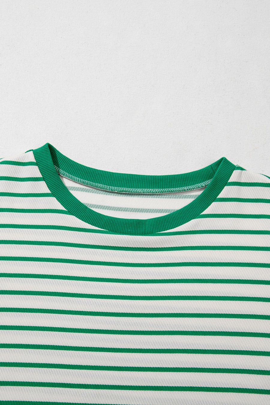 Plus Size Green Striped Ribbed T-Shirt