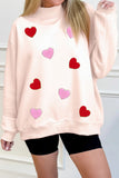 Apricot Pink Glitter Heart Patched Mock Neck Sweatshirt