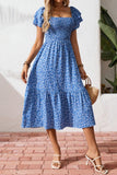 Floral Print Smocked Ruffle Sleeves Dress B