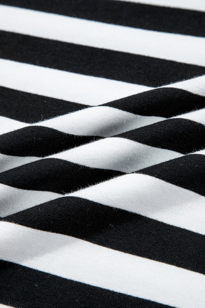 Black Stripe Contrast Trim Long Sleeve Top and Shorts Set