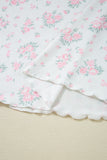 Pink Floral Print Lettuce Trim Short Sleeve Top and Shorts Pajama Set