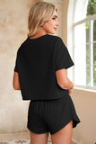 Cropped Tee and Curved Hem High Waist Skort Set- 2 Colors