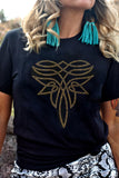 Black  Boot Stitch Pattern Rhinestone Transfer Cotton Blend Tee