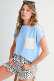 Twist Ribbed Color Block Pocket Crew Neck T-Shirt- 4 Colors