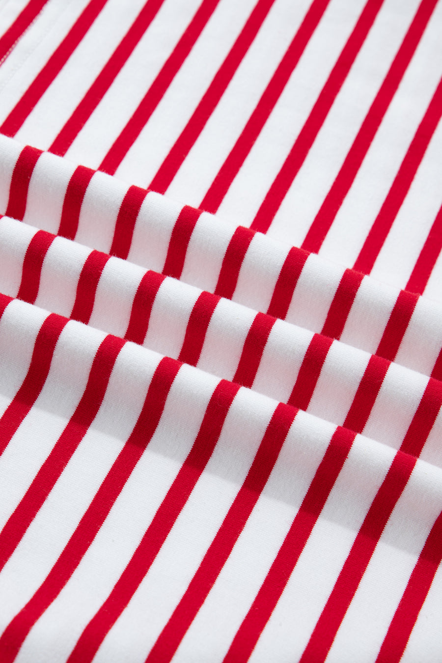 Red Stripe Contrast Frill Neck Half Button-Up Long Sleeve Top