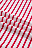 Red Stripe Contrast Frill Neck Half Button-Up Long Sleeve Top