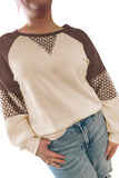 Brown Floral Print Patchwork Color Block Long Sleeve Top