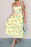 Floral Contrast Trim Tie Strap Midi Dress B