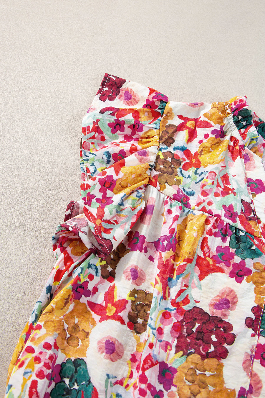 Multicolored Floral Notched Neck Ruffle Mini Dress