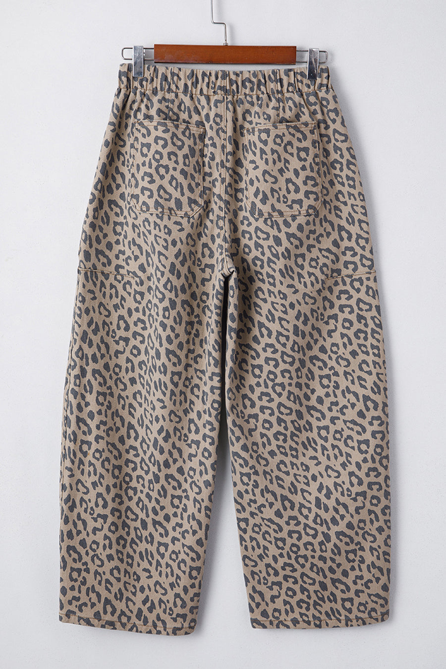 Leopard Print Drawstring Barrel Leg Jeans with Pockets- 2 Colors