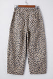 Leopard Print Drawstring Barrel Leg Jeans with Pockets- 2 Colors