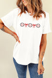 White Baseball Bow Embroidered  T-Shirt