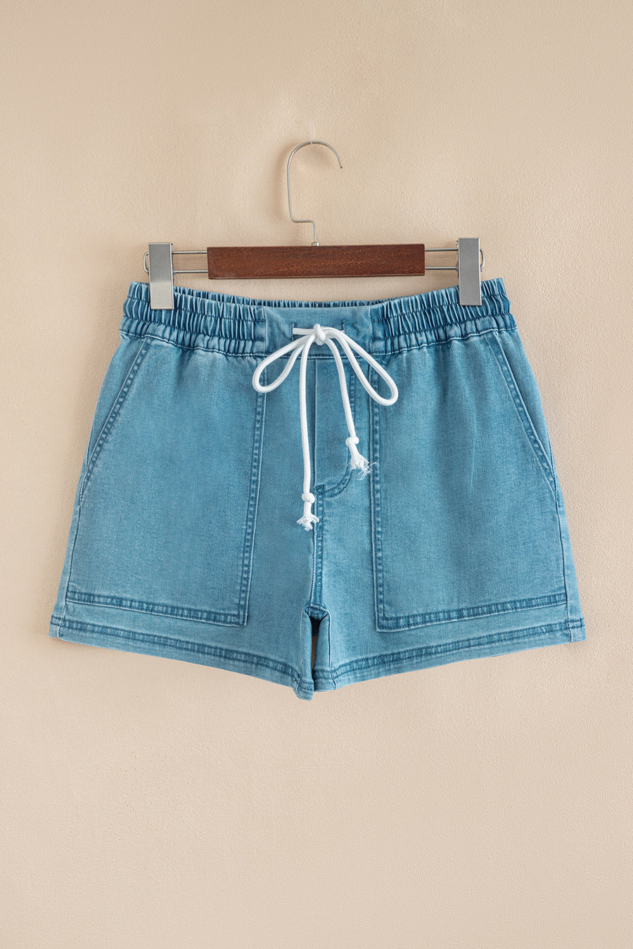 Drawstring Elastic Waist Denim Shorts