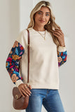 Floral Patchwork Sleeve Textured Sweatshirt