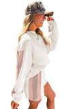 White Color Block Drop Shoulder Pullover Sweatshirt & Shorts Outfit